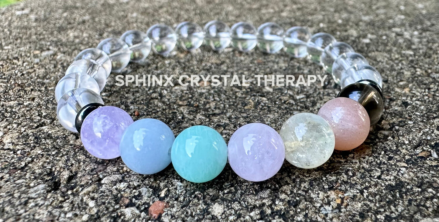 8mm Protection & Intuition - PASTEL Chakra Stones - Clear Quartz - High Vibration Stones - Crystal Healing Gemstone Bracelet - Higher Self