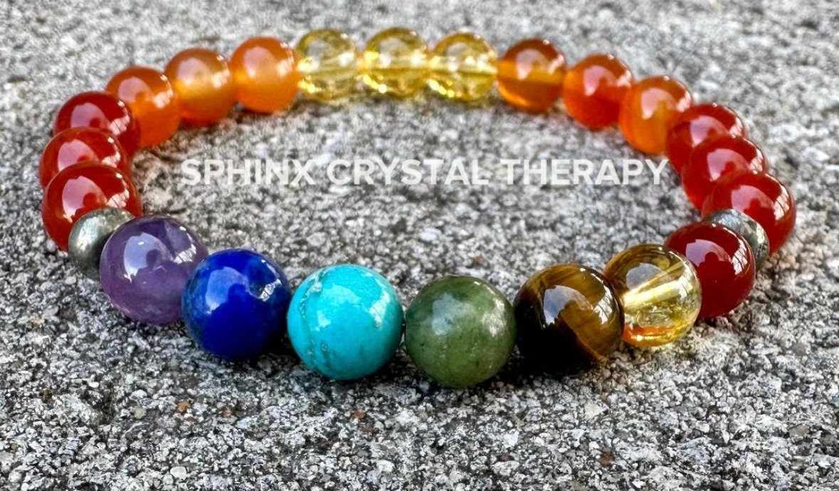 Creativity - Inspiration - Chakra Balance - Protection and Strength - Red Orange Carnelian - Pyrite - Real Crystal Healing Gemstone Bracelet