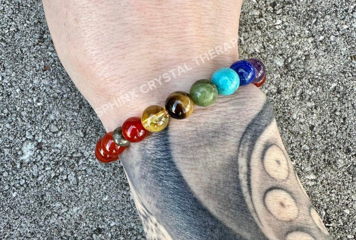 Creativity - Inspiration - Chakra Balance - Protection and Strength - Red Orange Carnelian - Pyrite - Real Crystal Healing Gemstone Bracelet