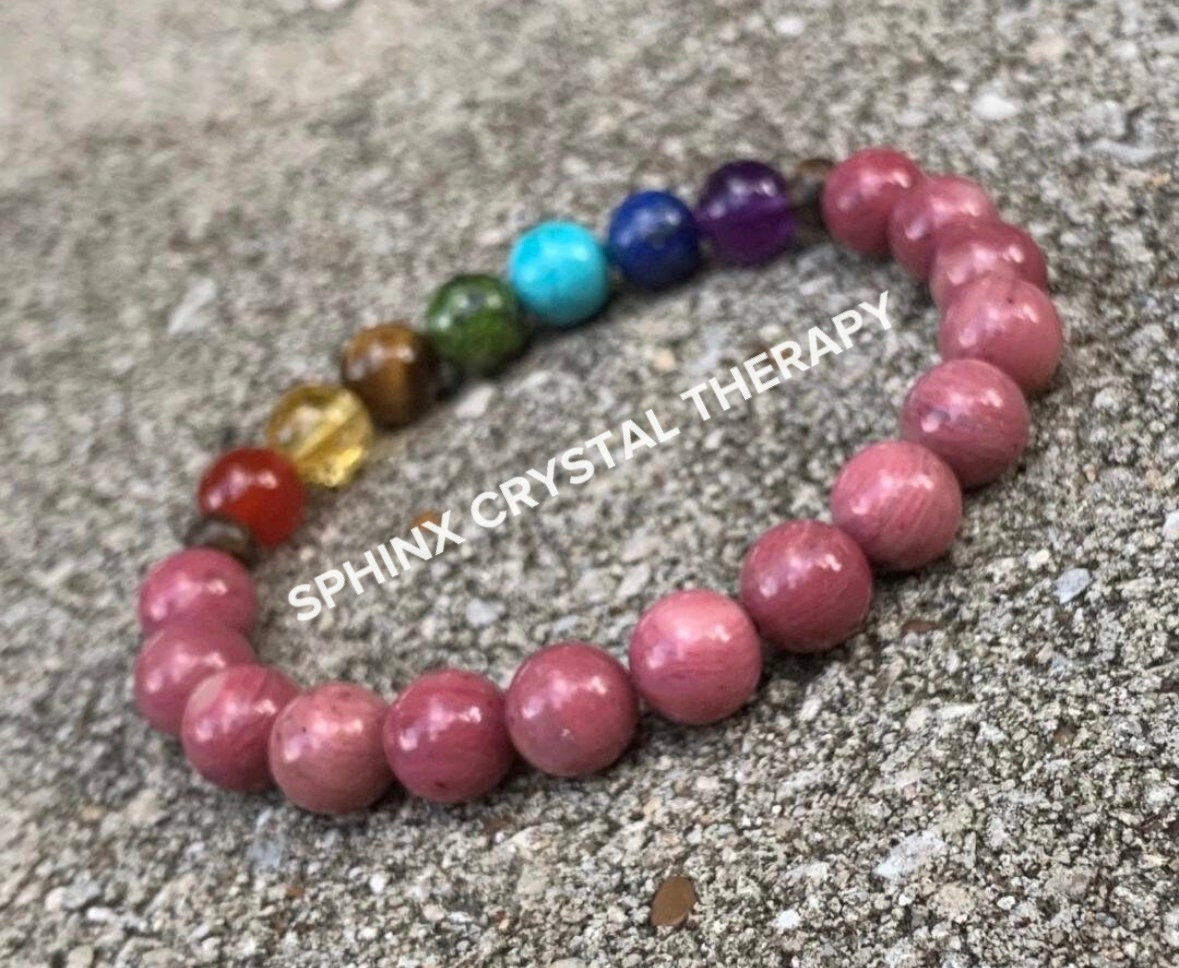 Chakra Balance - Self Love & Confidence Compassion - Spiritual Growth - Emotional Healing - Rhodonite Bronzite Quality Gemstone Bracelet