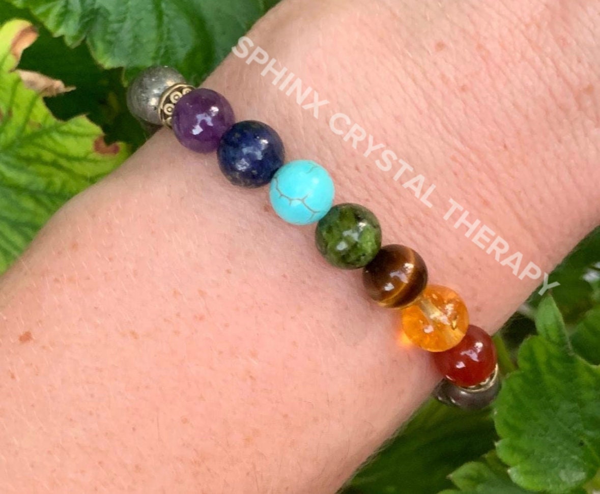 Chakra Balance - Protection - Strength - Pyrite - Clear Mind Mental Blocks - Negativity Shield - Crystal Healing REAL Gemstone Bracelet