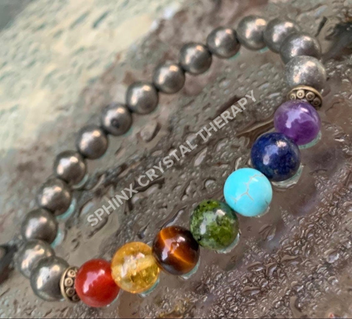 Chakra Balance - Protection - Strength - Pyrite - Clear Mind Mental Blocks - Negativity Shield - Crystal Healing REAL Gemstone Bracelet