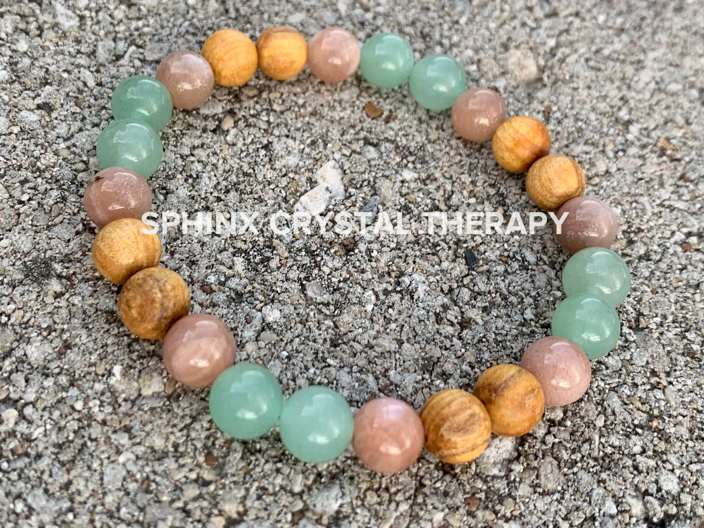 Prosperity " Goddess of Vitality " Stress & Emotional support - Heart Chakra - Moonstone - Aventurine - Palo Santo Gemstone Crystal Bracelet