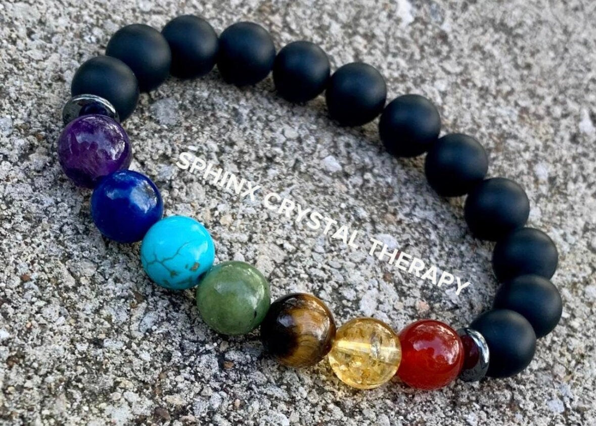 10MM - Protection and Strength - Negativity Shield - Black Onyx & Hematite - Balance Chakra Energy - Crystal Healing Gemstone Bracelet