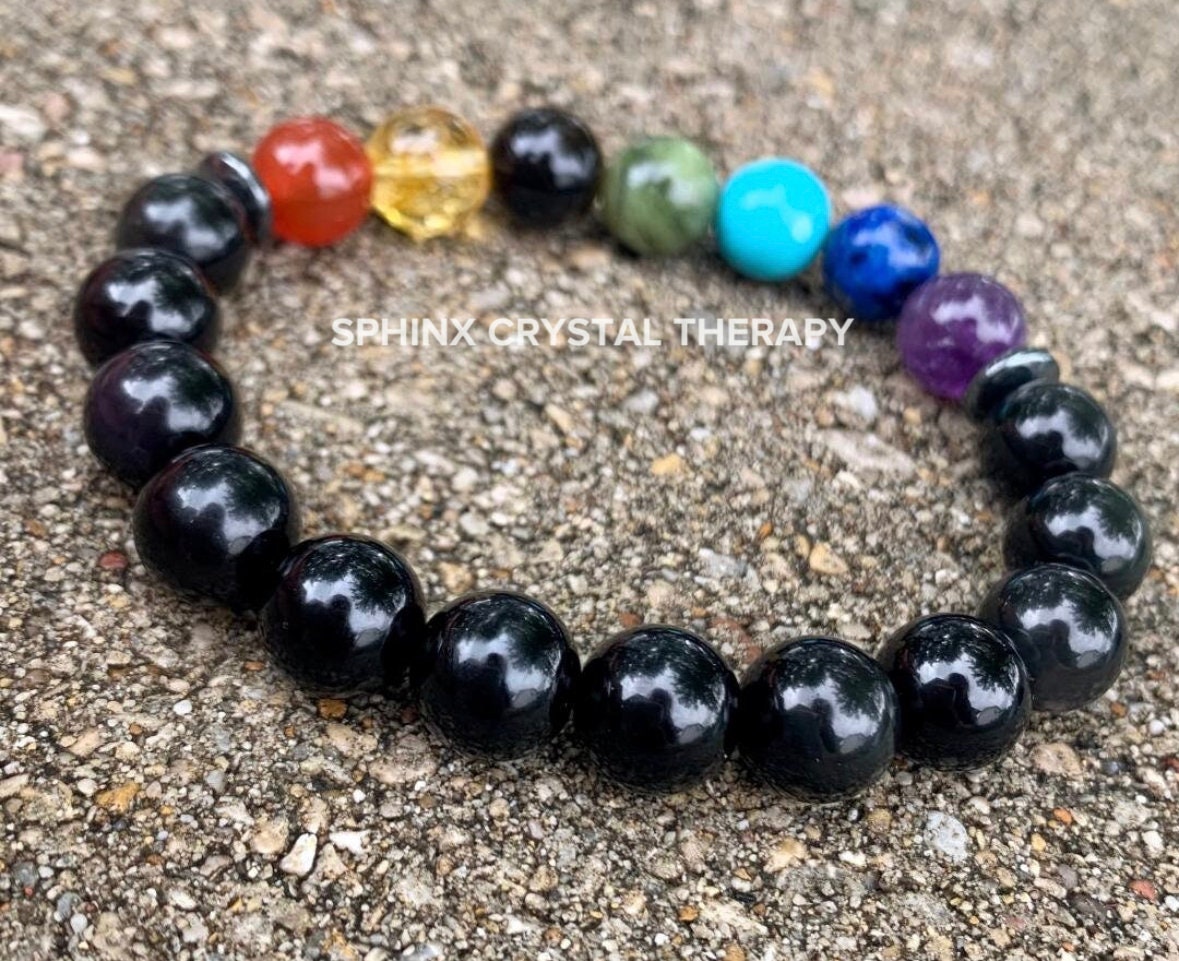10MM Negativity Shield - Protection and Grounding - Chakra Balance - AAA Black Obsidian & Hematite - REAL Quality Crystal Gemstone Bracelet