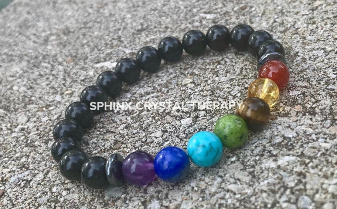 Negativity Shield - Protect and Ground - Balance Chakra Energy - Black Obsidian & Hematite - Quality Crystal Healing and Gemstone Bracelet