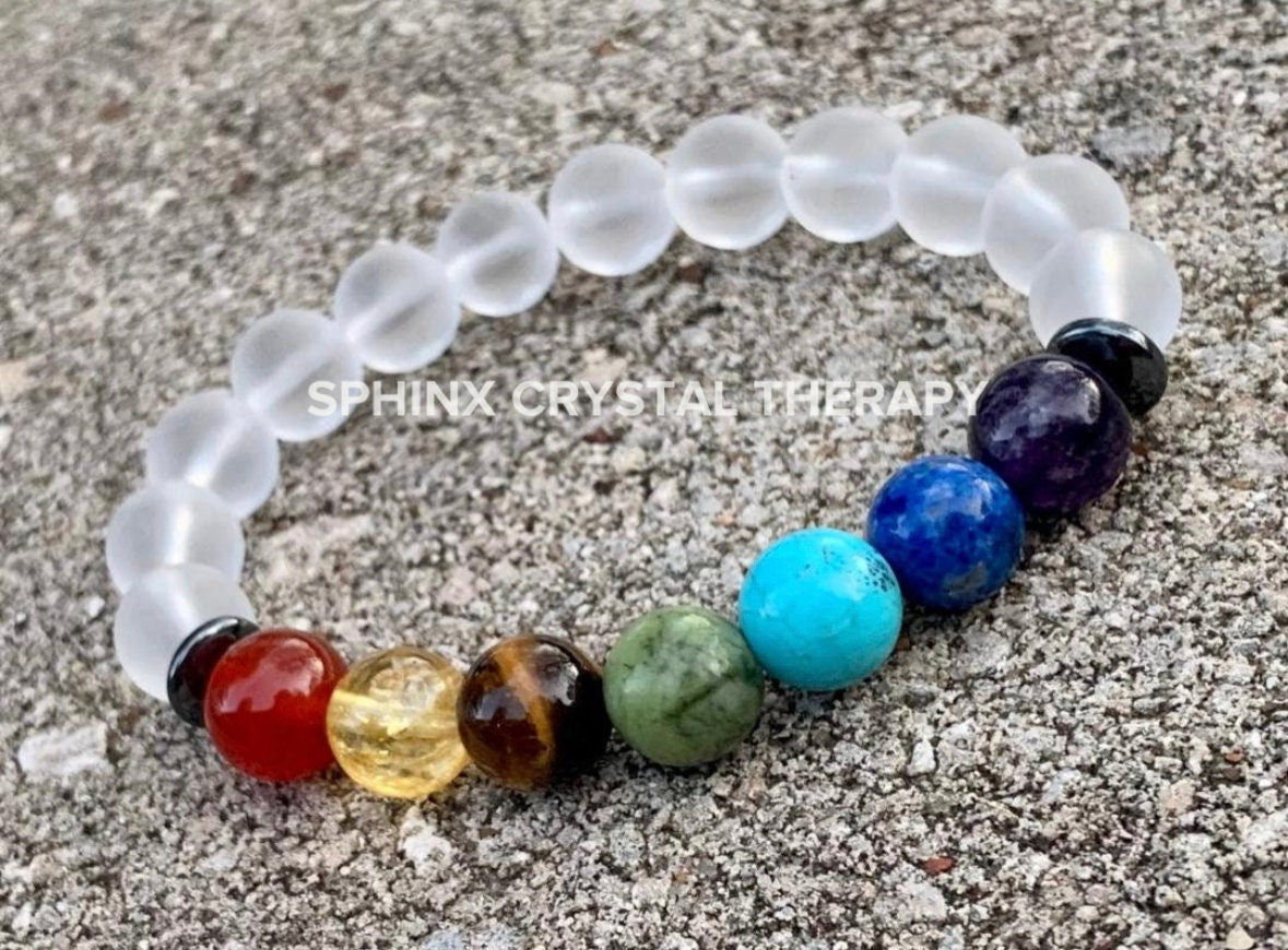 10MM Chakra Bracelet - Protection & Intuition - Clear Quartz - Higher Self - Quality Crystal Healing Gemstones - High Vibration Stones
