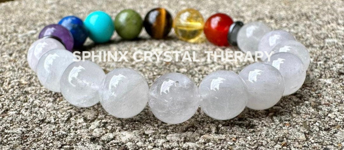 10mm Aura Clearing - RARE AAA White Amethyst - Chakra Balance - Protect & Clear Auric Field - Intuition - Crystal Healing Gemstone Bracelet