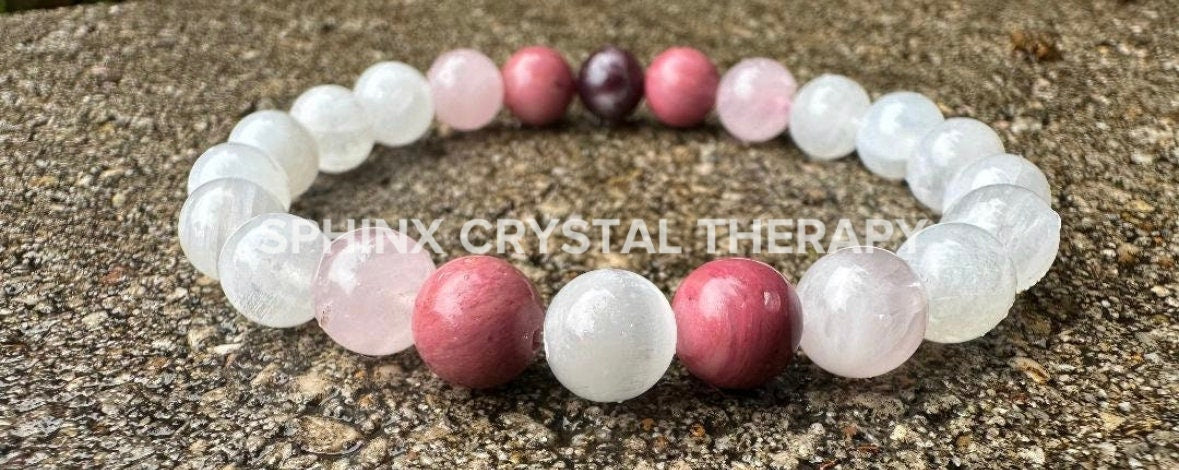 Self Love & Feminine Energy - Emotional Support " Love Boat " Aura Clearing - Moonstone - Rose Quartz - Eudialyte - Heart Healing Bracelet