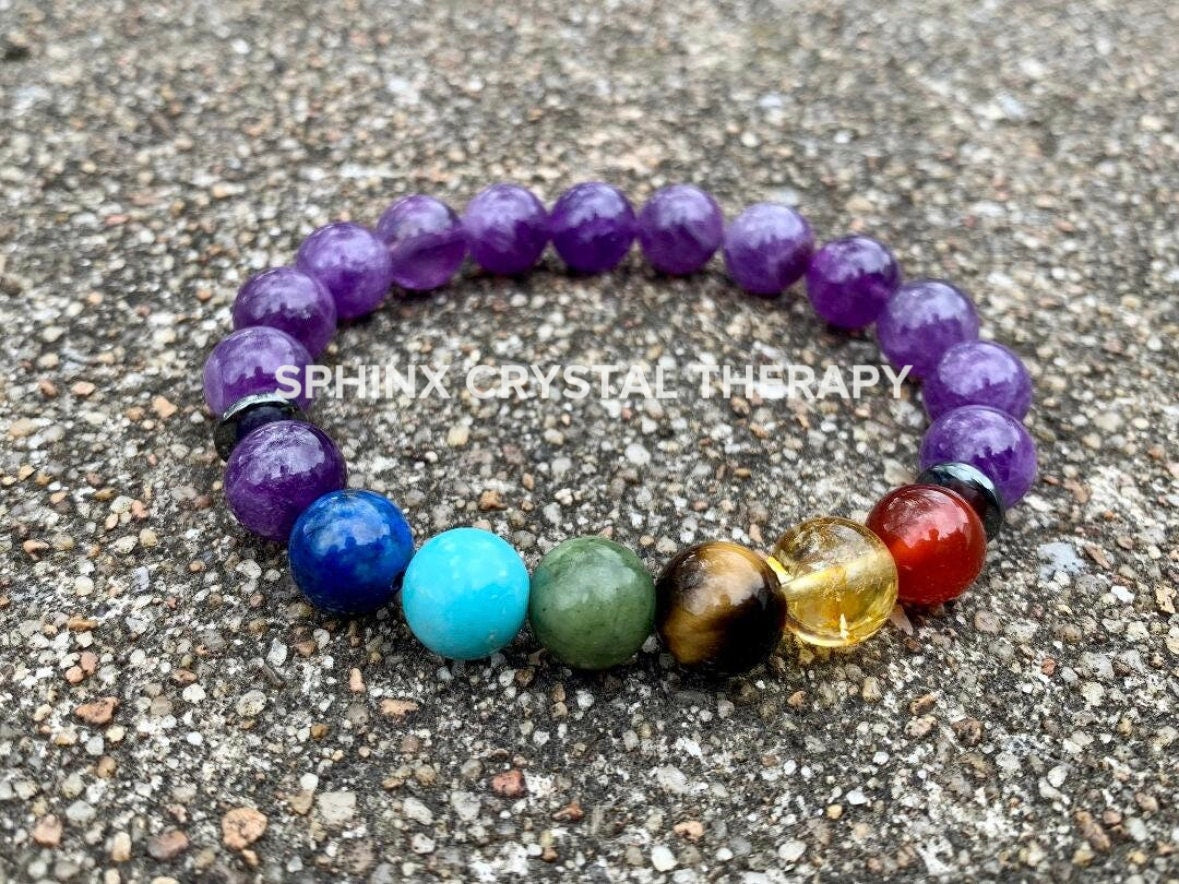 10MM Aura Cleansing - Intuition and Spiritual Growth - Chakra Balance - High Grade Amethyst - Real Quality Crystal Healing Gemstone Bracelet