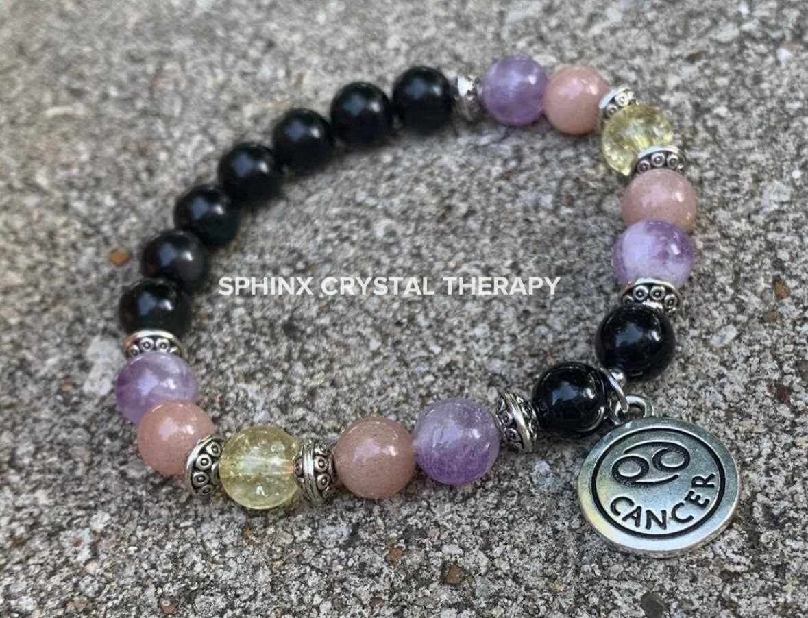 Cancer Sign Energy - Zodiac Horoscope " The Intuitive Cancer " June July Birthday - Real Quality Gemstones - Crystal Healing Bracelet