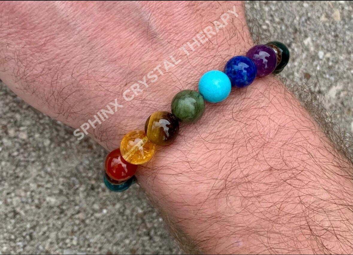 10MM Confidence & Focus - Chakra Energy Balance - Protection and Grounding - Crystal Healing Gemstones - Moss Agate Bronzite Pyrite Bracelet