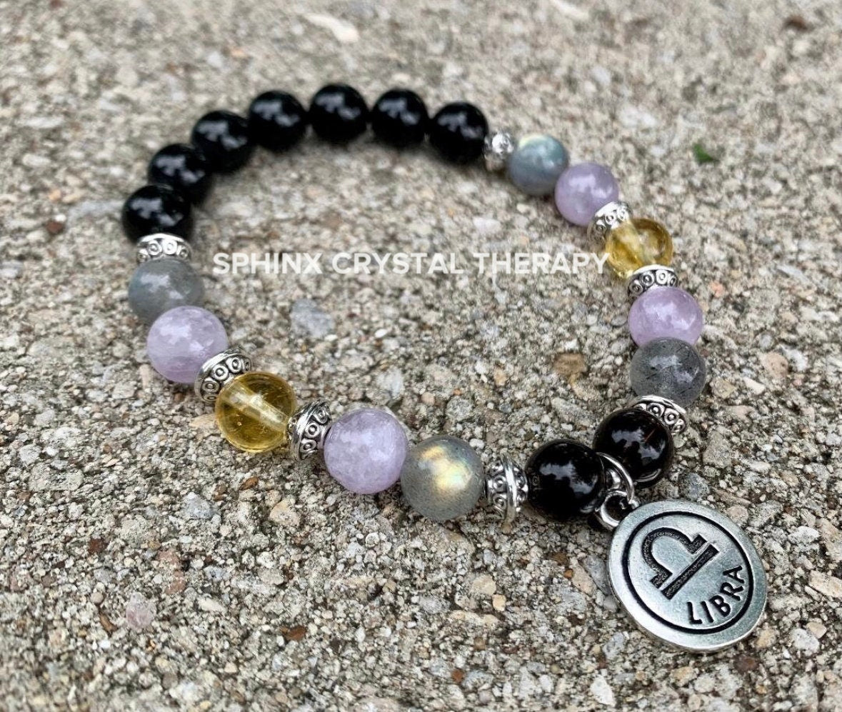 Libra Sign Energy - Zodiac Horoscope " The Diplomat , Libra " September October Birthday - Real Quality Gemstones - Crystal Healing Bracelet