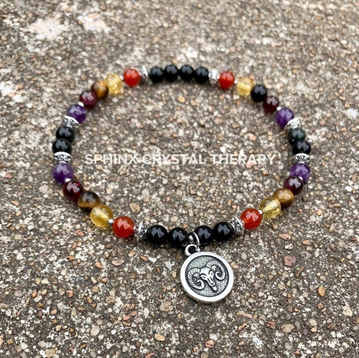 Aries Energy Anklet - Zodiac Horoscope " The Passionate Aries " March April Birthday - REAL Quality AAA Gemstones - Crystal Healing Bracelet