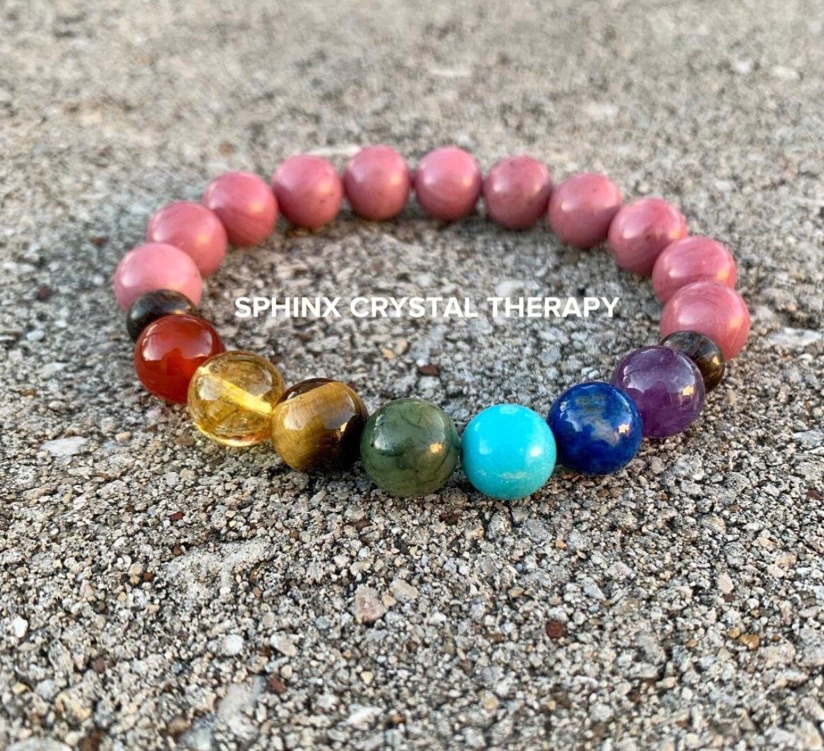 10MM Self Love, Confidence & Compassion - Chakra Stones - Spiritual Growth - Emotional Healing - AAA Rhodonite Quality Gemstone Bracelet
