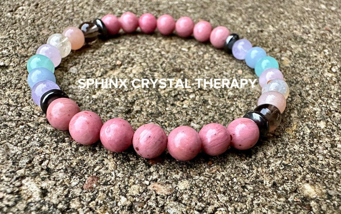 6mm Emotional Healing & Anxiety Support - PASTEL Chakra Stones - AAA Rhodonite - Peaceful Calming Energy - Crystal Healing Gemstone Bracelet