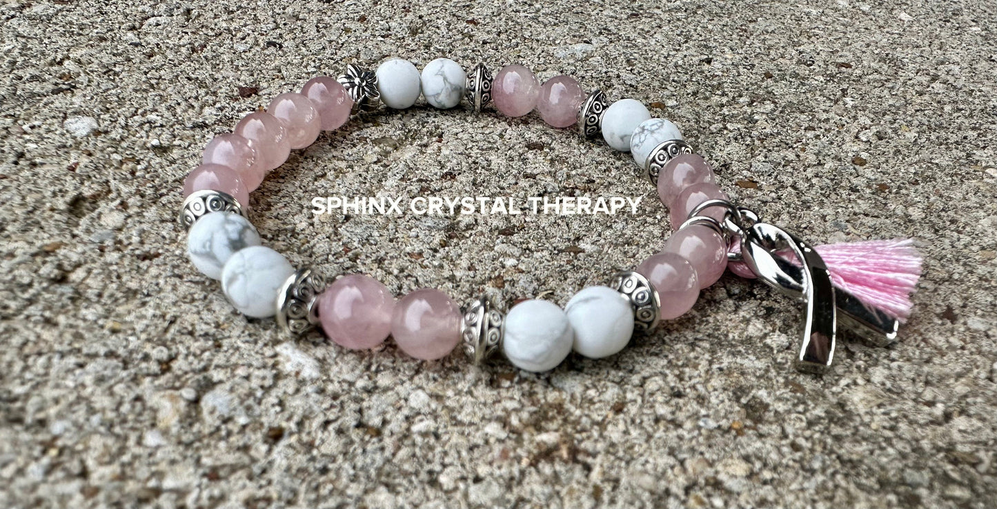 6mm - Breast Cancer Awareness Support - Heart Healing - "Forever Strong" AAA RARE Lavender/Pink Rose Quartz Crystal Gemstone Bracelet