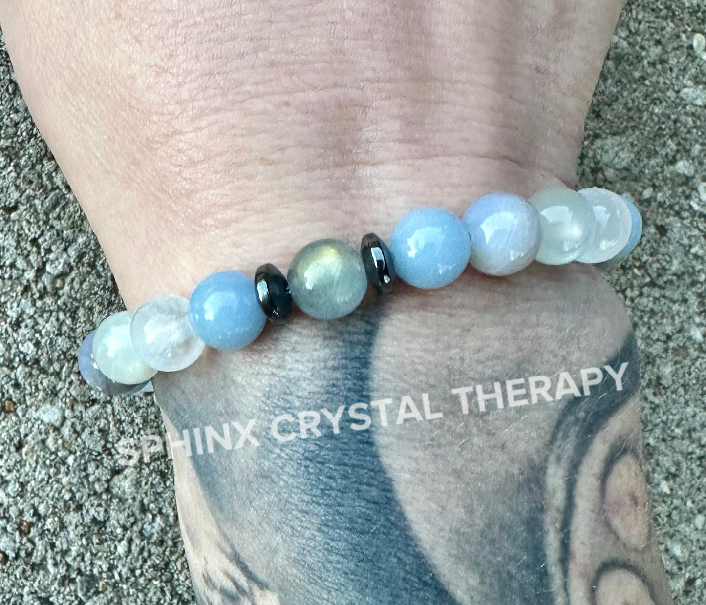 Emotional Healing - Grief & Depression Support " Angel in the Mist " AAA RARE Blue Rose Quartz - Moonstone - Angelite - Selenite - Bracelet
