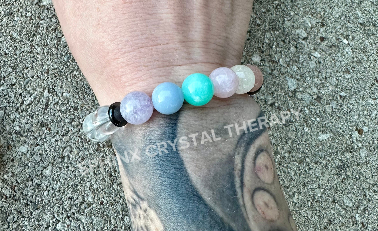 10mm Protection & Intuition - PASTEL Chakra Stones - Clear Quartz - High Vibration Stones - Crystal Healing Gemstone Bracelet - Higher Self