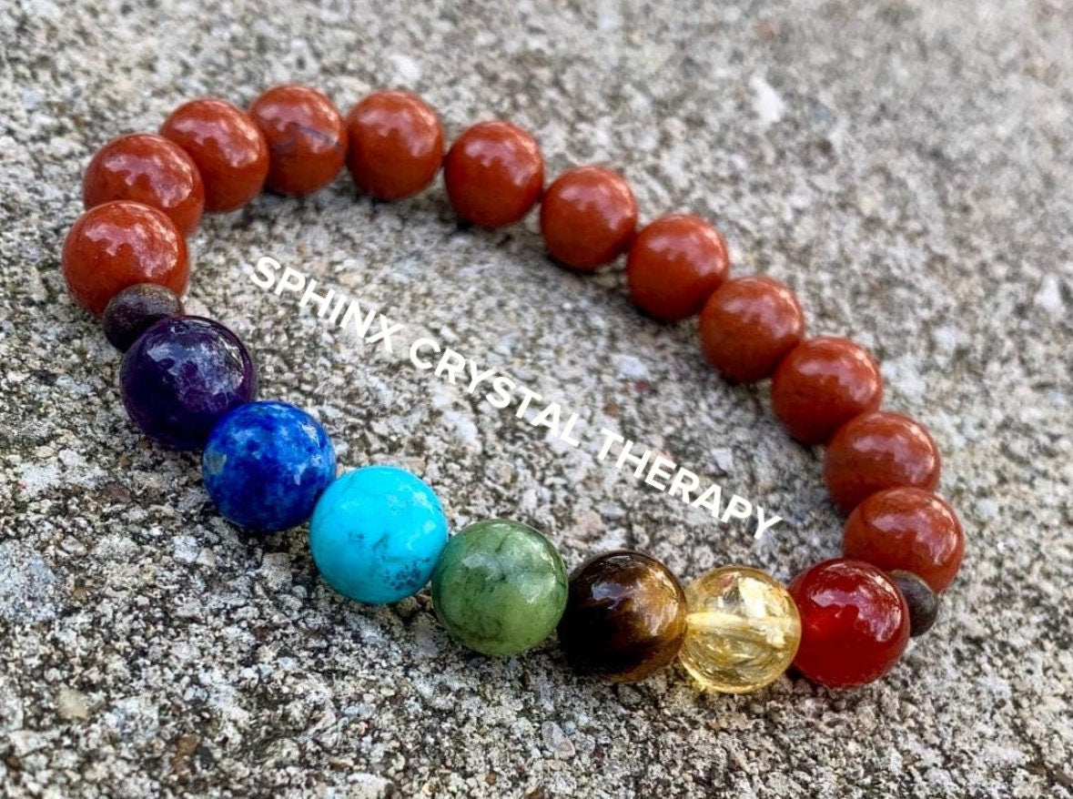 10MM Grounding Chakra Bracelet - Strength and Protection - Courage and Empowerment - Red Jasper & Bronzite - Crystal Healing Gemstones