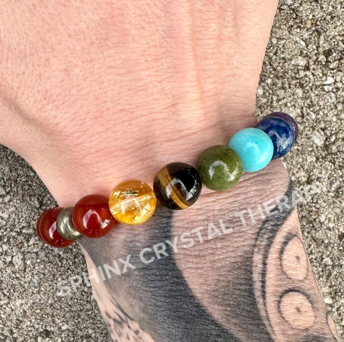 10MM Creativity & Strength - Chakra Balance - Protection - Motivation Drive - AAA Red Carnelian - Pyrite - Crystal Healing Gemstone Bracelet