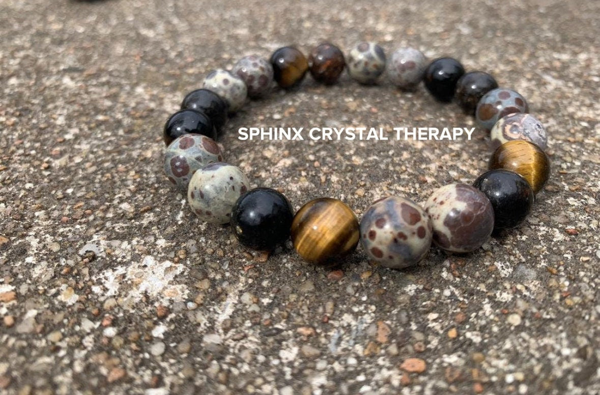 10MM Anxiety & Stress Support - Protection " The Stone Skin Totem " Positivity - Astroid Jasper - Phlogopite - AAA Crystal Gemstone Bracelet