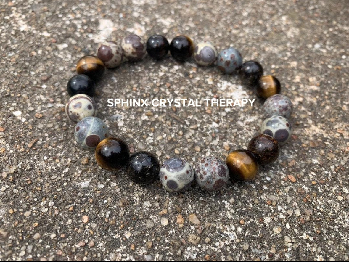 10MM Anxiety & Stress Support - Protection " The Stone Skin Totem " Positivity - Astroid Jasper - Phlogopite - AAA Crystal Gemstone Bracelet