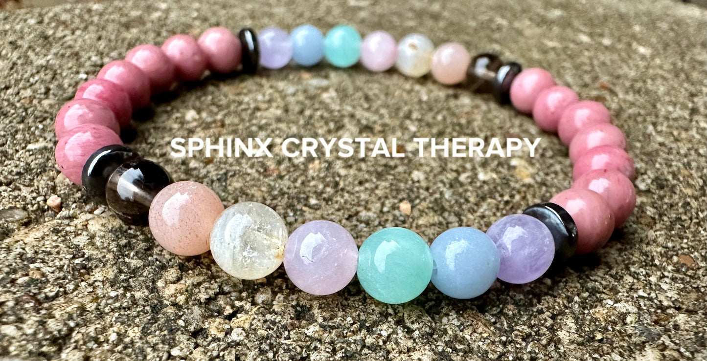 6mm Emotional Healing & Anxiety Support - PASTEL Chakra Stones - AAA Rhodonite - Peaceful Calming Energy - Crystal Healing Gemstone Bracelet