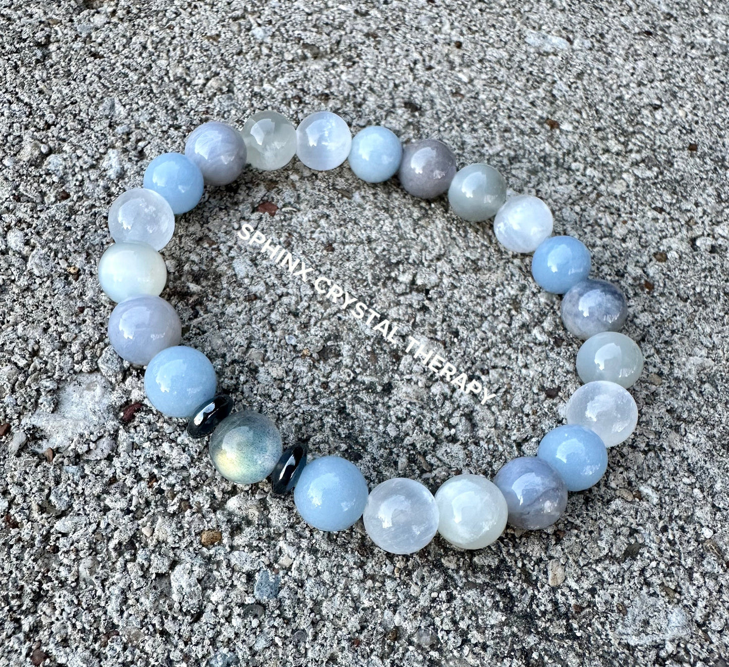 Emotional Healing - Grief & Depression Support " Angel in the Mist " AAA RARE Blue Rose Quartz - Moonstone - Angelite - Selenite - Bracelet