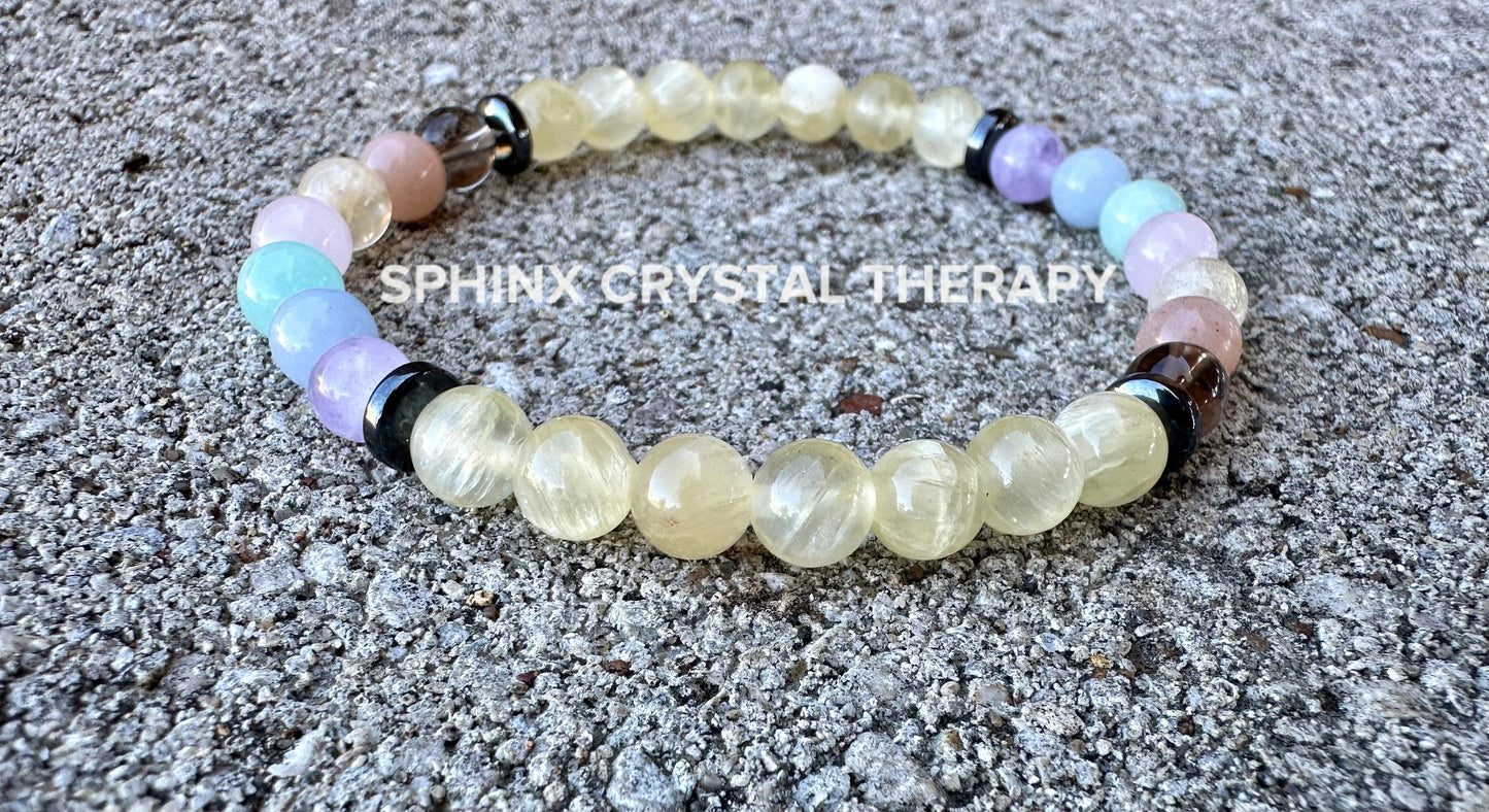 6mm RARE AAA Golden Selenite - Aura Protection & Intuition - PASTEL Chakra Stones - Manifest Higher Self - Crystal Healing Gemstone Bracelet
