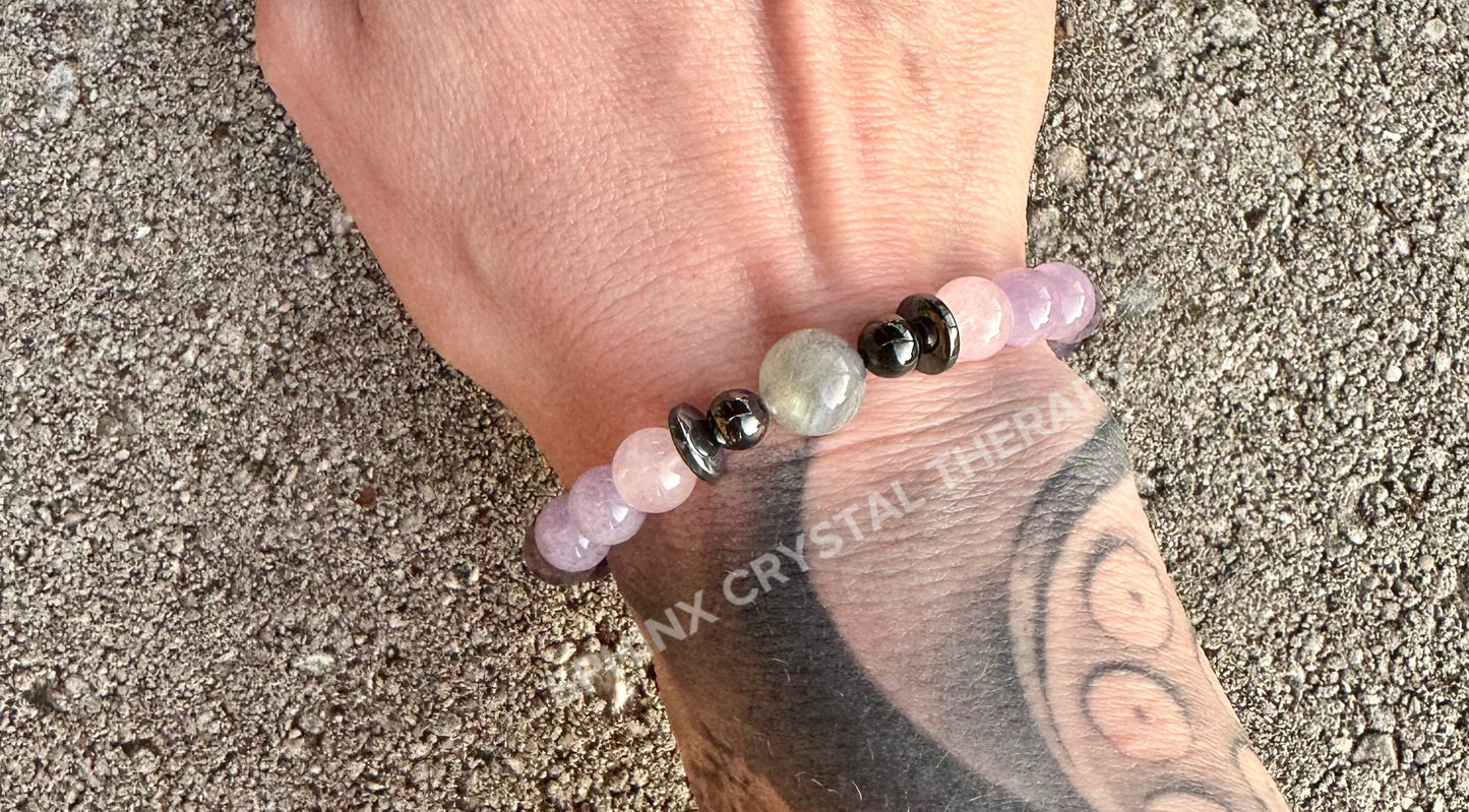 Empath Recovery " The Empath's ReCharge " Emotional Healing Sleep Highly Sensitive Crystal Therapy Bracelet Lepidolite Rose Quartz
