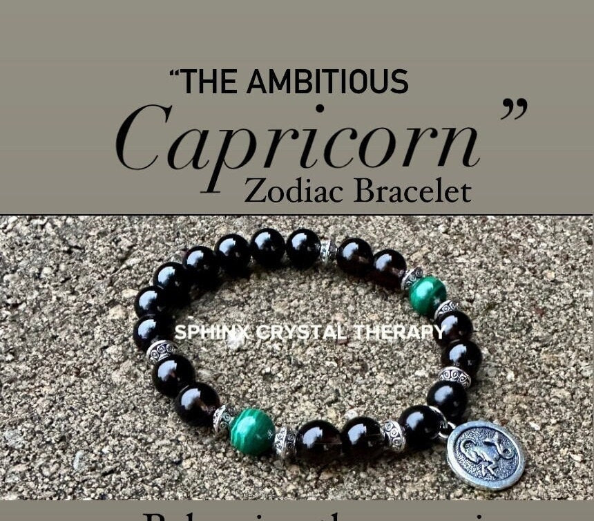 Capricorn Energy - Zodiac Horoscope Bracelet " The Ambitious Capricorn " December January Birthday - Crystal Healing Gemstone Bracelet