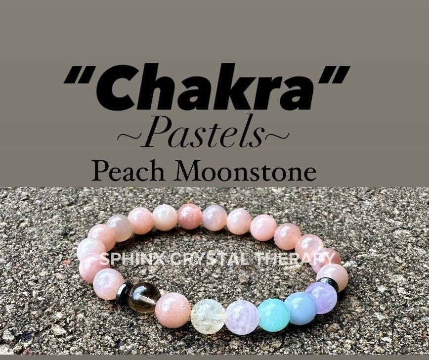 8mm Stress Relief & Anxiety Support - PASTEL Chakra Stones - AAA Peach Moonstone - Peaceful Energy - Crystal Healing Gemstone Bracelet