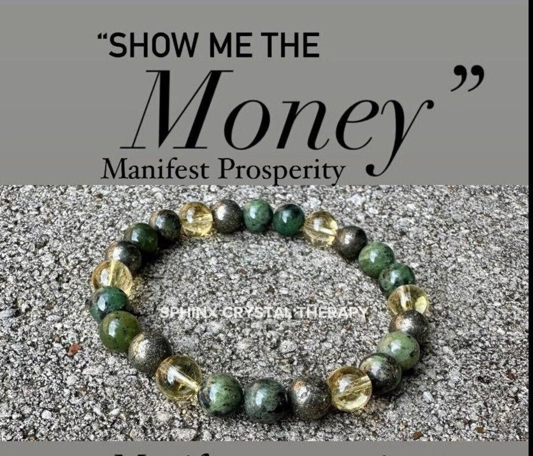 Manifest Wealth Fortune " Show Me The Money " Success Business Mindset Luck Crystal Therapy Bracelet