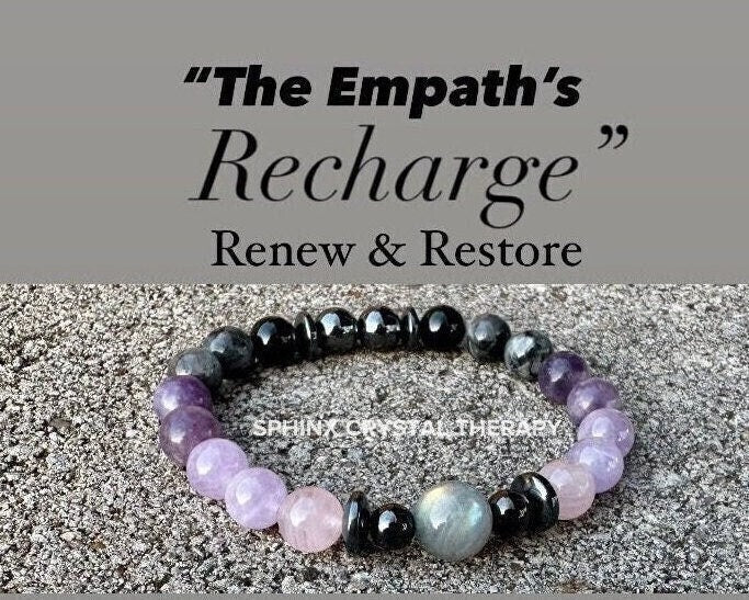 Empath Recovery " The Empath's ReCharge " Emotional Healing Sleep Highly Sensitive Crystal Therapy Bracelet Lepidolite Rose Quartz