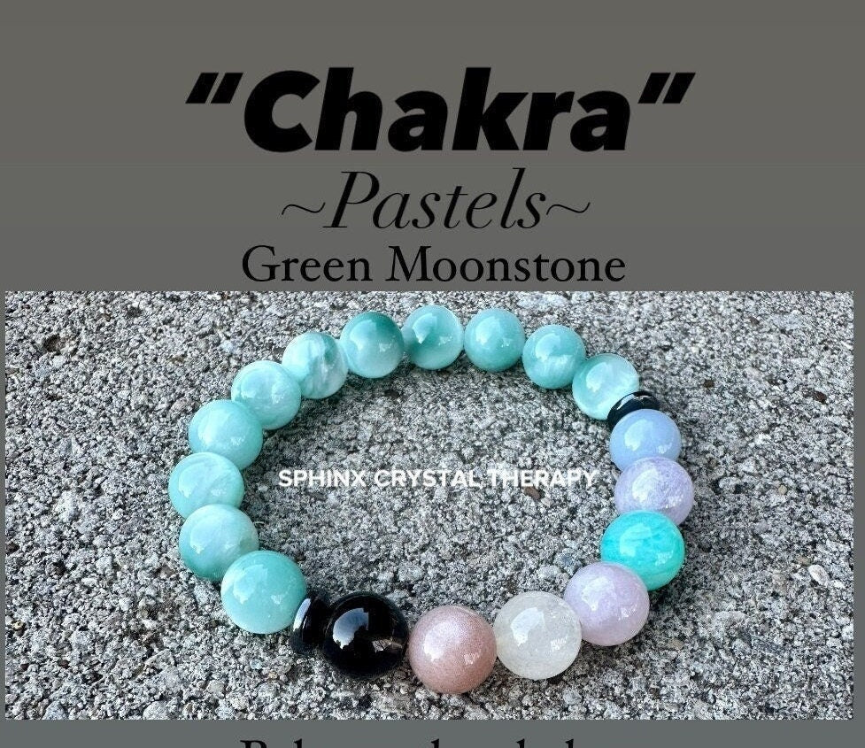 10mm RARE AAA Green Moonstone - Stress Relief & Anxiety Support - PASTEL Chakra Stones - Peaceful Energy - Crystal Healing Gemstone Bracelet