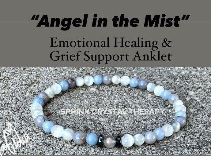Emotional Healing - Grief & Depression Support " Angel in the Mist " AAA RARE Blue Rose Quartz - Moonstone - Angelite - Selenite - Anklet