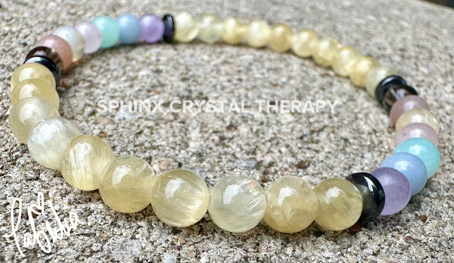 6mm RARE AAA Golden Selenite - Aura Protection & Intuition - PASTEL Chakra Stones - Manifest Higher Self - Crystal Healing Gemstone Anklet
