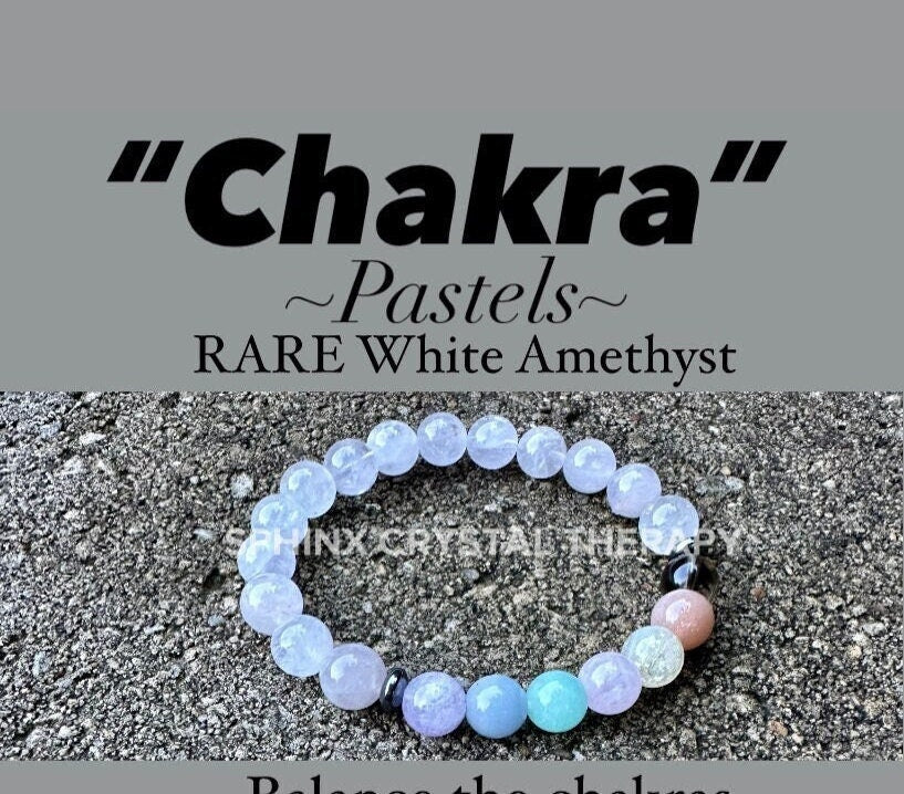 8mm Protection & Intuition - PASTEL Chakra Stones - RARE AAA White Amethyst - High Vibration Stones - Crystal Healing Gemstone Bracelet