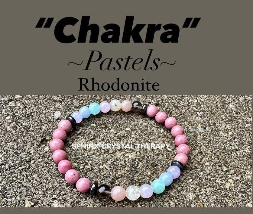 6mm Emotional Healing & Anxiety Support - PASTEL Chakra Stones - AAA Rhodonite - Peaceful Calming Energy - Crystal Healing Gemstone Bracelet