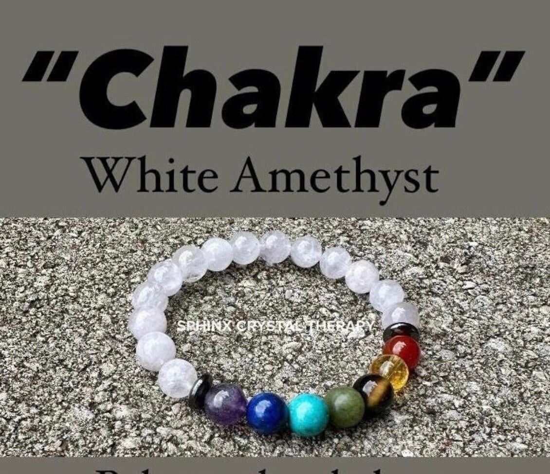 Aura Clearing - RARE AAA White Amethyst - Chakra Balance - Protect & Clear Auric Field - Intuition - Crystal Healing Gemstone 8mm Bracelet