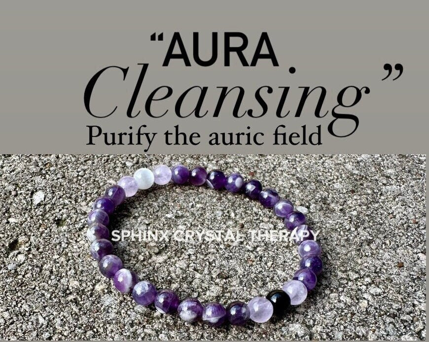 Clearing Negativity Purify Light Shield Protection " Aura Cleansing " Amethyst Crystal Healing Gemstone Bracelet
