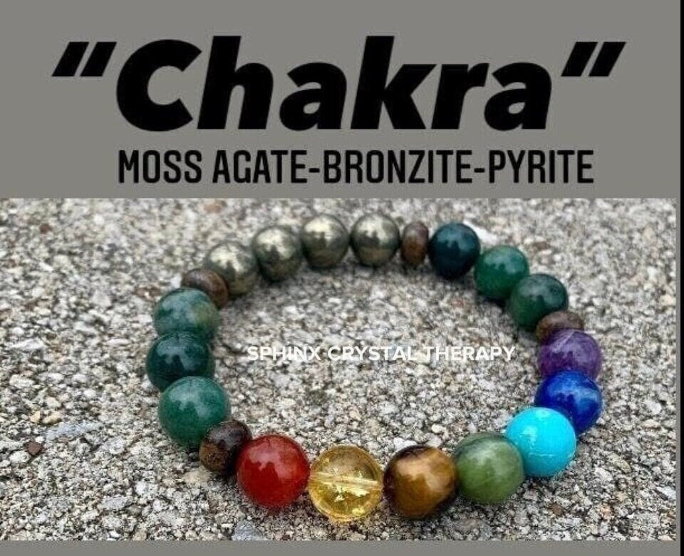 10MM Confidence & Focus - Chakra Energy Balance - Protection and Grounding - Crystal Healing Gemstones - Moss Agate Bronzite Pyrite Bracelet