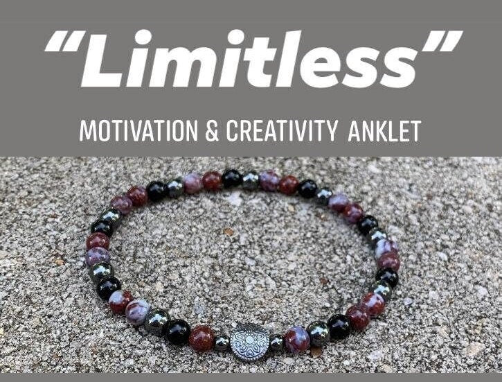 Motivation Creativity - Passion and Drive " Limitless " High Quality Real Crystal Healing Gemstone Anklet