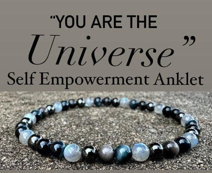 Self Empowerment Anklet - Strength & Courage " You are the Universe " AAA Blue Tigers Eye - Labradorite - Silver Obsidian Crystal Gemstones