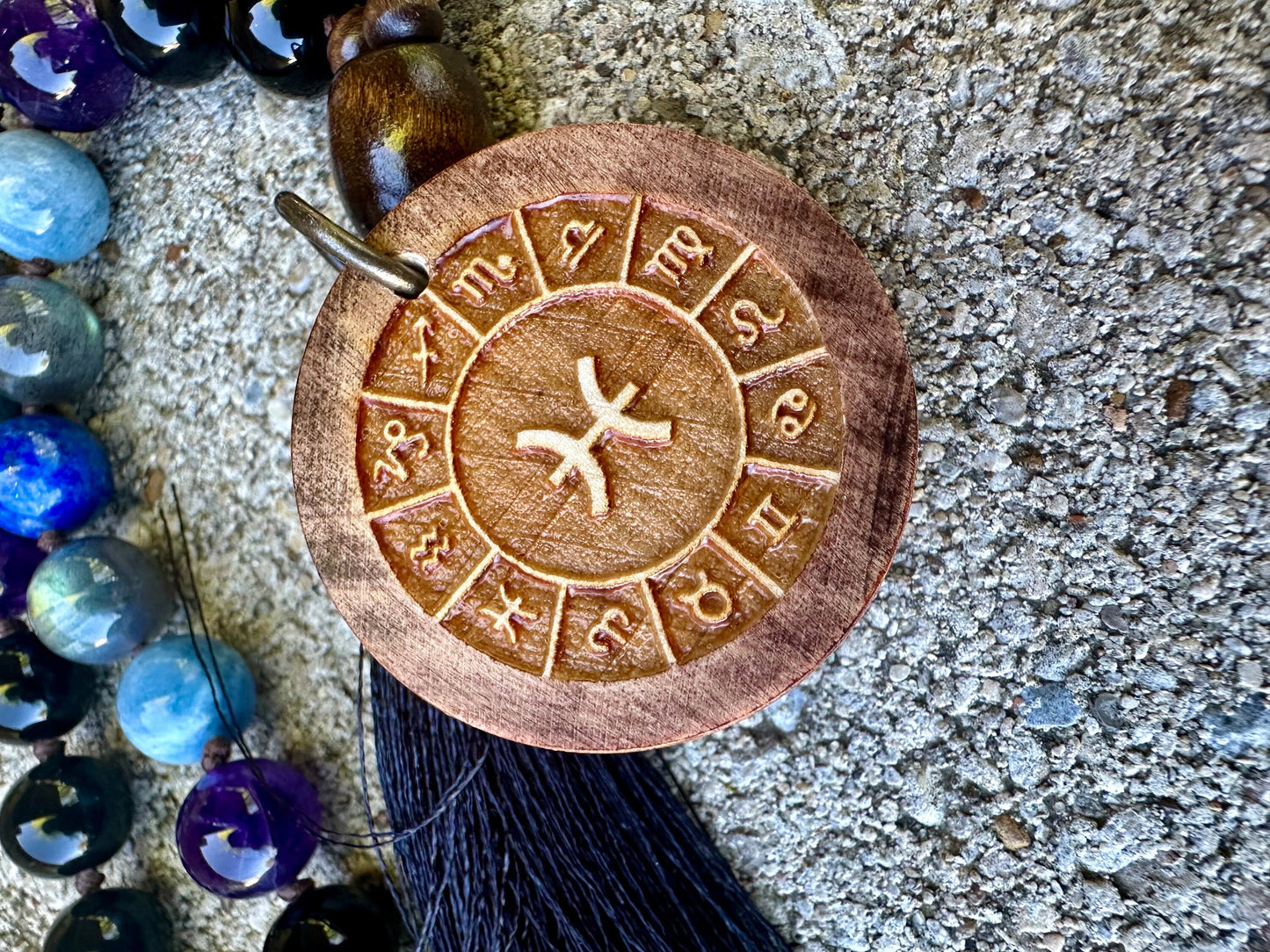 Pisces Energy Zodiac Car Charm "The Compassionate Pisces" February March Birthday - AAA Crystal Healing Gemstone Rear View Mirror Ornament
