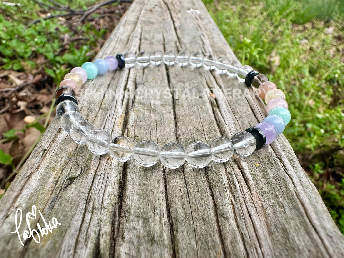 Protection & Intuition Anklet - PASTEL Chakra Stones - Clear Quartz - AAA High Vibration Stones - Crystal Healing Gemstone Ankle Bracelet
