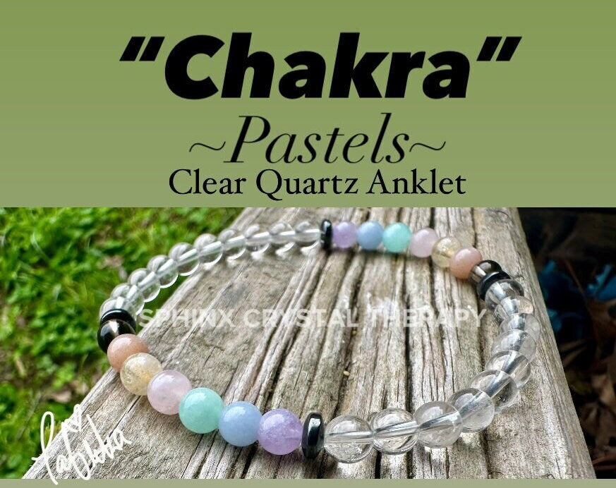 Protection & Intuition Anklet - PASTEL Chakra Stones - Clear Quartz - AAA High Vibration Stones - Crystal Healing Gemstone Ankle Bracelet