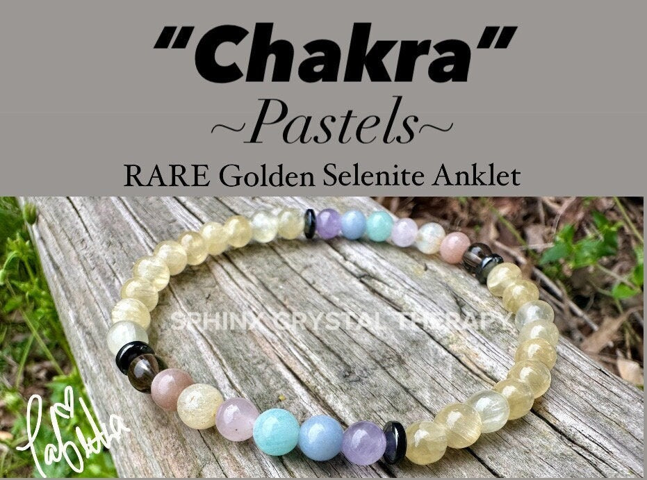 6mm RARE AAA Golden Selenite - Aura Protection & Intuition - PASTEL Chakra Stones - Manifest Higher Self - Crystal Healing Gemstone Anklet