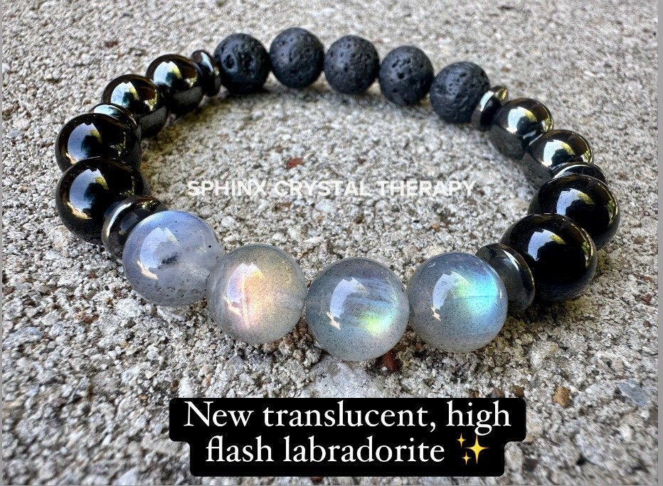 10MM Empath Protection - Aura Shield " The Empath's Raincoat " High Quality Real Gemstones - Spiritual Crystal Healing Bracelet